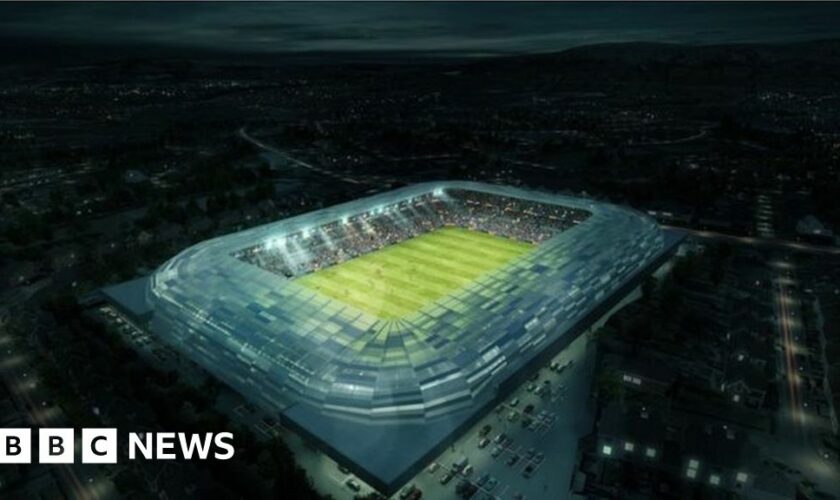 An aerial view of the previous Casement Park GAA stadium