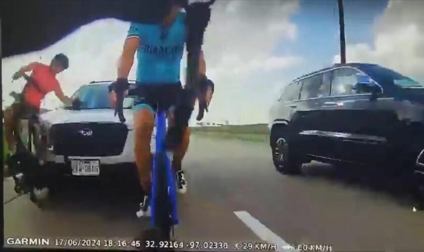 Shocking moment drunk driver ploughs into cyclists on the highway