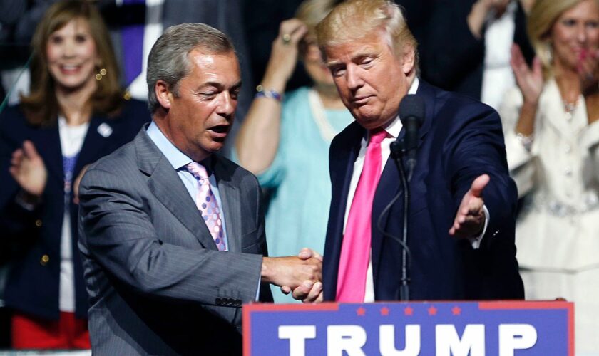 Mr Farage has campaigned alongside Donald Trump. Pic: AP