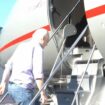 Julian Assange boards his flight out of the UK Pic: Wikileaks