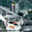 Parked vehicles are damaged by the collapse of a departure terminal canopy at New Delhi's Indira Gandhi International Airport following heavy pre-monsoon rains in New Delhi, India, Friday, June 28, 2024. (AP Photo)