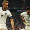 Harry Kane celebrates scoring for England vs Slovakia