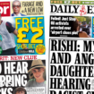 The papers: 'Jay slipped on rocks' and 'Sunak expresses hurt'