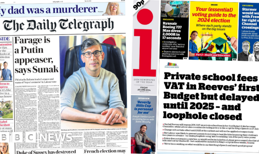 The papers: Sunak hits out at Farage and Starmer 'would work with Le Pen'