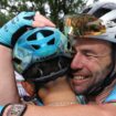 Britain's sprinter Mark Cavendish celebrates after winning a record 35th Tour de France stage win to break the record of Belgian legend Eddy Merckx. Pic: AP