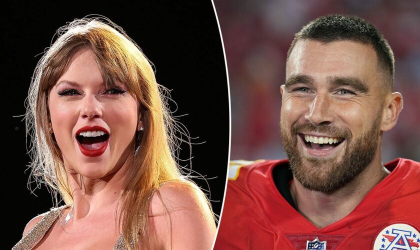 Travis Kelce appears to wipe away tears as Brittany Mahomes comforts him during Taylor Swift Eras Tour stop