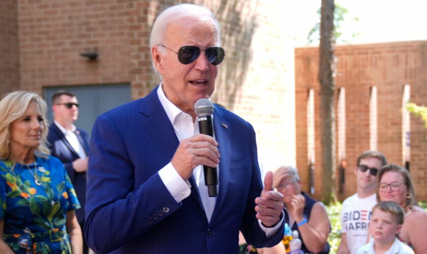 Joe Biden speaks to supporters on 7 July. Pic: AP/Manuel Balce Ceneta