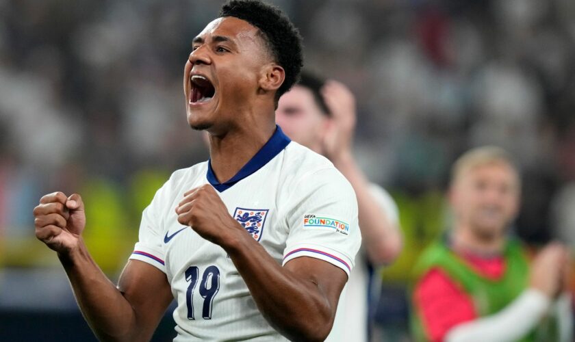 Ollie Watkins celebrates scoring the winner against the Netherlands Pic: AP