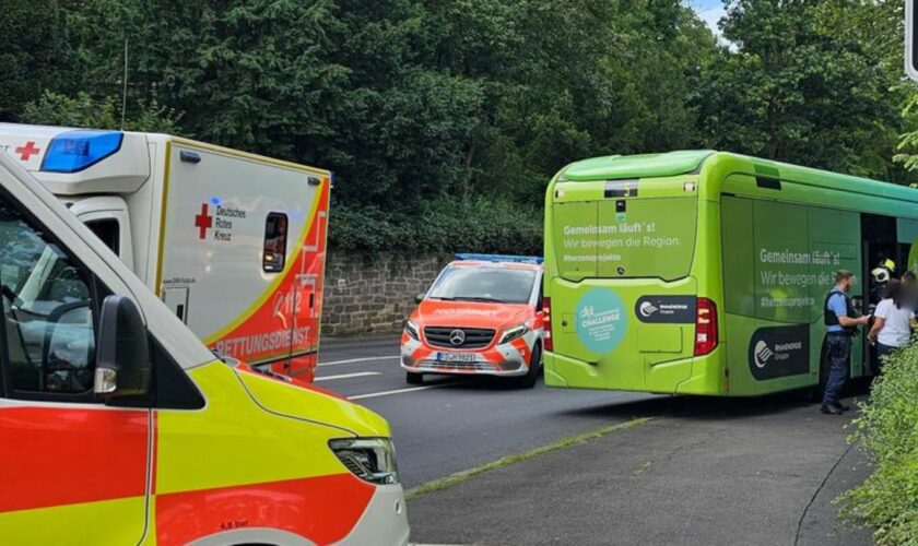 Der Bus kommt von der Fahrbahn ab und prallt gegen einen Laternenmast. Was zu dem Unfall geführt hat, müssen noch die Ermittlung