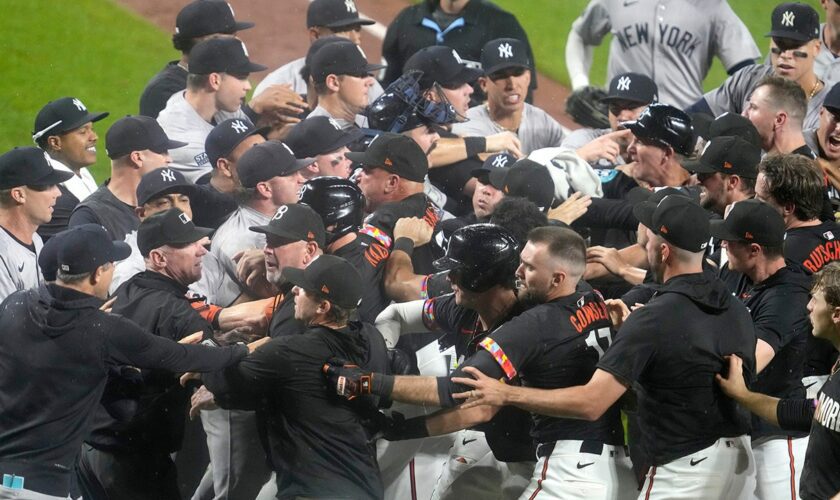 Benches clear between Yankees and Orioles after batter gets hit in head with 96 mph pitch