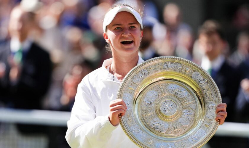 Barbora Krejcikova poses with the Venus Rosewater Dish after beating Jasmine Paolini. Pic: John Walton/PA Wire