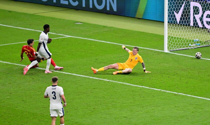 Spain's Mikel Oyarzabal scores their team's second goal. Pic: Reuters