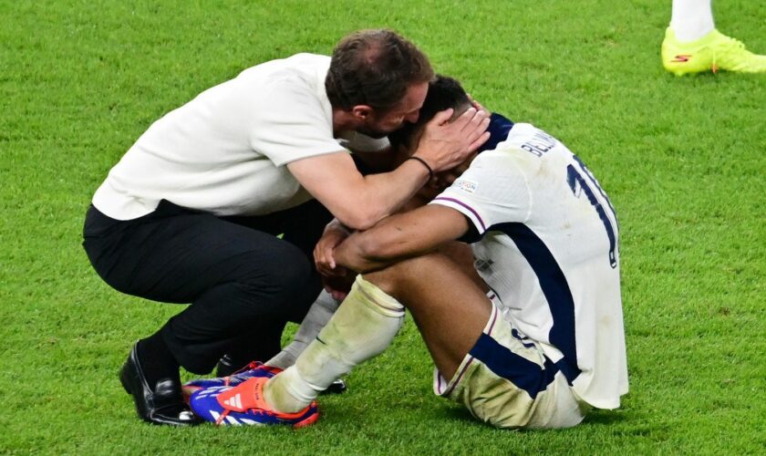 England manager Gareth Southgate and Jude Bellingham look dejected after the match. Pic: Reuters