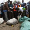 Bags with humans remains were removed from the quarry in Nairobi. Pic: AP