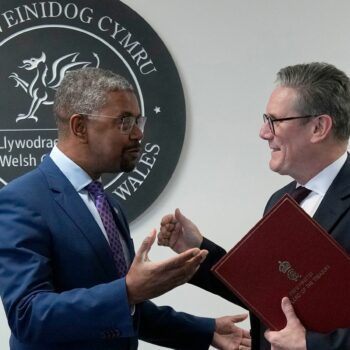 Sir Keir met Vaughan Gething in the Senedd, Cardiff. Pic: PA