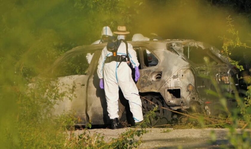 The burnt-out car. Pic: TV4