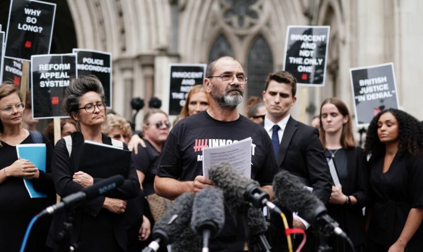 Andrew Malkinson, who served 17 years in prison for a rape he did not commit, reads a statement outside the Royal Courts of Justice in London, after being cleared by the Court of Appeal. Picture date: Wednesday July 26, 2023.