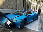 Can't park there mate! Moment man smashes £200,000 Lamborghini Huracan into a POLE in Wapping before ambling away from the wreck