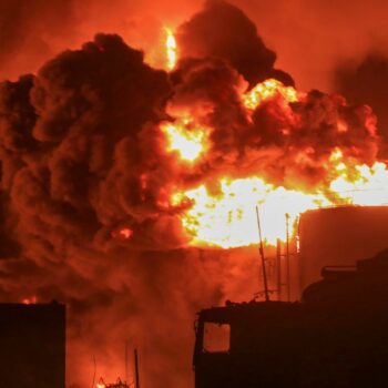 Oil tanks burn in the port city of Hodeidah. Pic: AP