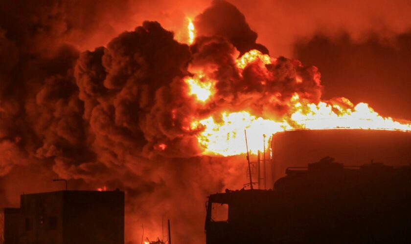 Oil tanks burn in the port city of Hodeidah. Pic: AP