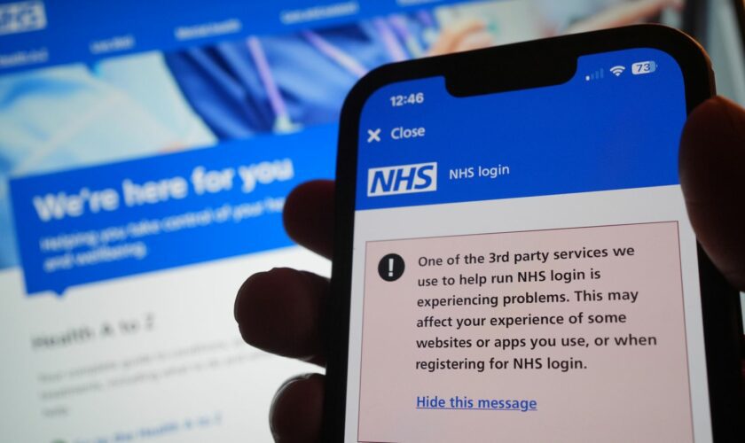 An NHS warning about the IT outage. Pic: PA