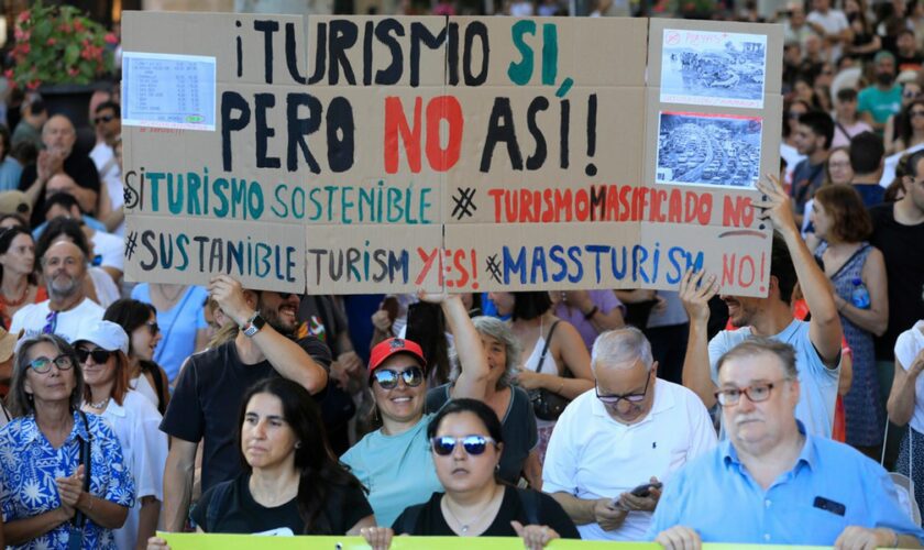 Protests in Palma on Sunday. Pic: AP