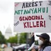 Police in gas masks use pepper spray on anti-Israel protesters on Capitol Hill as chaos erupts during Benjamin Netanyahu's speech to Congress