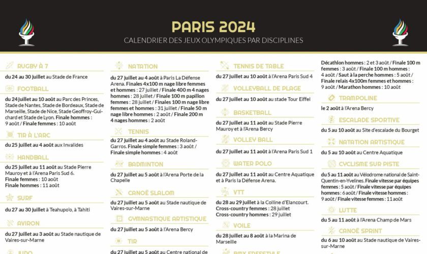 Calendrier des JO 2024 : le programme par jour de toutes les épreuves à télécharger en PDF