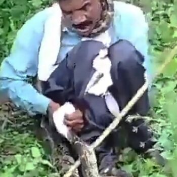 Horrifying moment giant python chokes man while going to loo in jungle