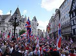 Anti-racist counter-demonstrators begin marching towards thousands-strong Tommy Robinson rally where Islamophobic chants fill the air - as Met Police warn they will arrest anyone who breaks protest rules