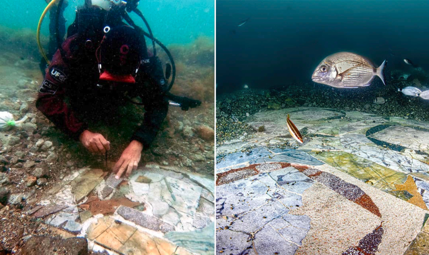 Archaeologists discover underwater mosaic believed to date back to Roman Empire