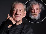 Sir Ian McKellan receives a tidy up as he has his beard shaved and hair cut while sporting a wrist support after finishing role as Falstaff in Player Kings six weeks after his stage fall