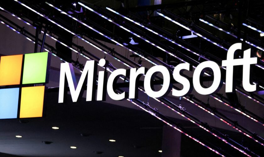 FILE PHOTO: Microsoft logo is seen at the Mobile World Congress (MWC) in Barcelona, Spain February 27, 2024. REUTERS/Bruna Casas/File Photo