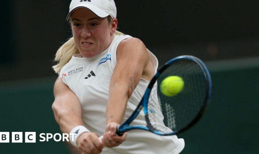 Sonay Kartal plays a backhand during her Wimbledon third-round match against Coco Gauff