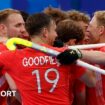 Great Britain's Nicholas Park and Jack Waller celebrate a goal against Spain in the hockey