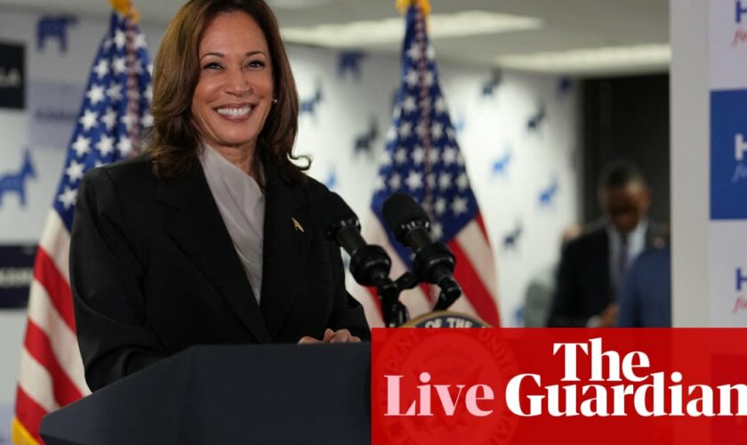 Kamala Harris says she is looking forward to accepting Democratic nomination as she secures support of enough delegates – live