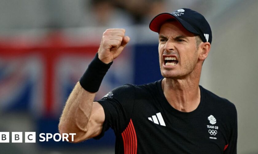 Andy Murray celebrates in his Paris 2024 Olympics match alongside Dan Evans