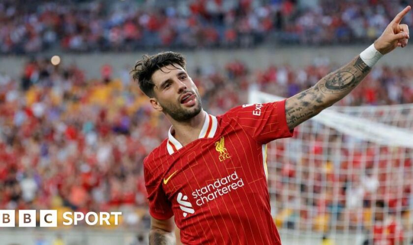 Liverpool's Dominik Szoboszlai celebrates after scoring against Real Betis in a pre-season friendly