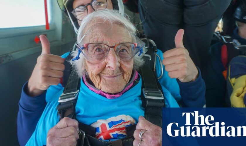 ‘I don’t do fear’: 102-year-old woman becomes Britain’s oldest skydiver