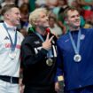 Italian gold medalist Nicolo Martinenghi takes a victory selfie with dual silver medalists Team GB's Adam Peaty, and Nic Fink of the the United States. Pic: AP