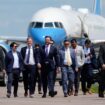 Being catty: Vance holds chat with press outside Kamala Harris’s plane (but runs away before spotting her)