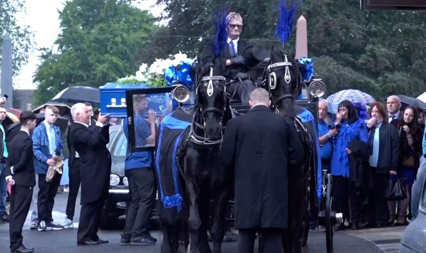 Jay Slater’s mother in tears as hundreds turn up to teenager’s funeral