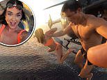 What Katy did next! Bikini-clad Perry plummets feet first into the ocean with fiancé Orlando Bloom after leaping from a helicopter as their eventful Italian getaway continues