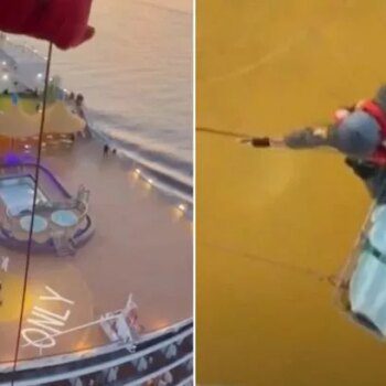 Moment pregnant woman 'at risk of miscarriage' evacuated from cruise ship in airlift