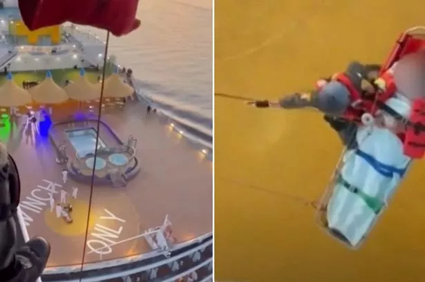 Moment pregnant woman 'at risk of miscarriage' evacuated from cruise ship in airlift