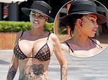 Katie Price displays the results of her sixth facelift and 17th boob job in a tiny £890 Louis Vuitton bikini and £520 Prada hat amid bankruptcy woes