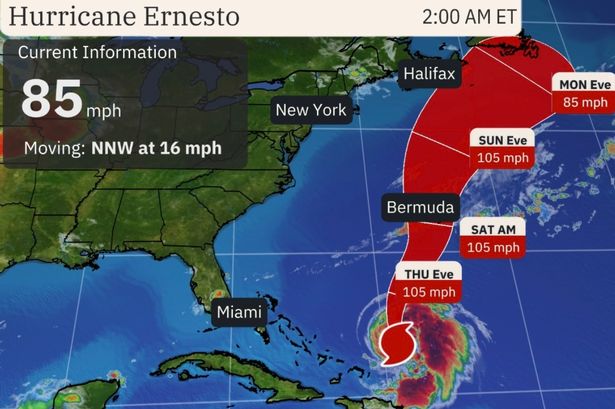 Hurricane Ernesto tracker: Map shows feared path of destruction as it zeroes in on Bermuda