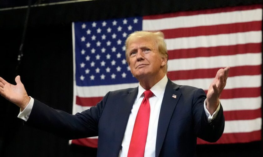 Donald Trump at the campaign event in Montana. Pic: AP