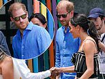 Harry and Meghan kick off the third day of their quasi royal Colombian tour with a visit to a music school while 3,000 police, snipers and a Black Hawk helicopter are called in to protect the couple, despite barely anyone turning up to greet them