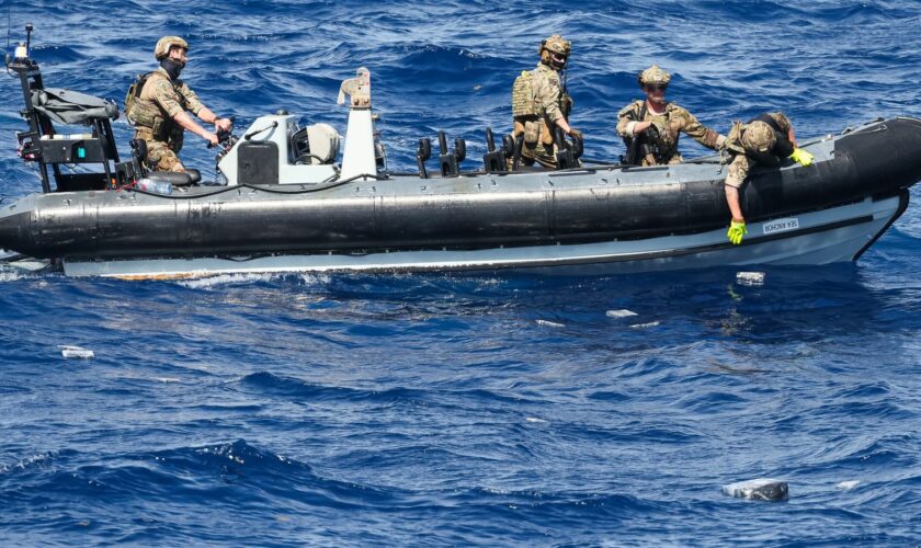 Royal Navy warship, HMS Trent seizes more than £40 million of cocaine in the Caribbean Sea. Pic: Royal Navy